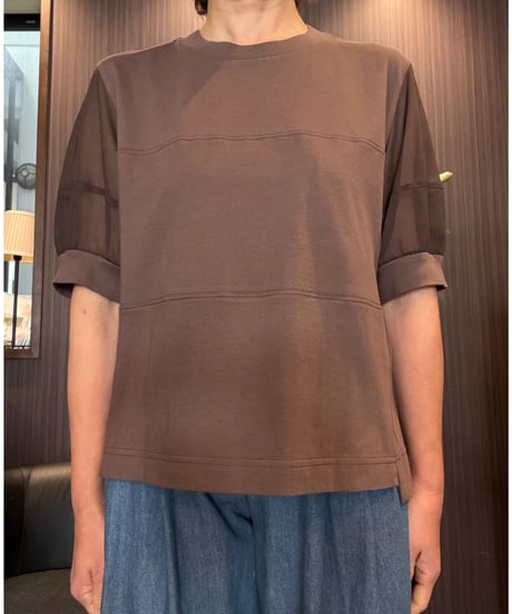 袖シアーコットンTシャツ