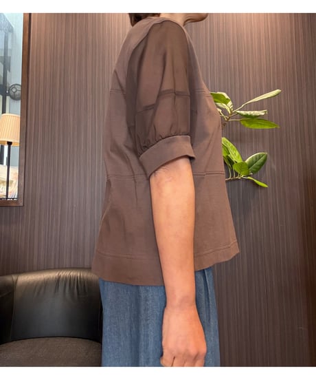 袖シアーコットンTシャツ