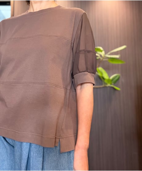 袖シアーコットンTシャツ