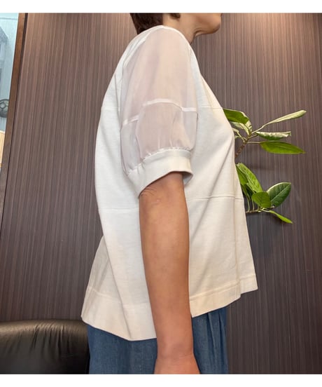 袖シアーコットンTシャツ
