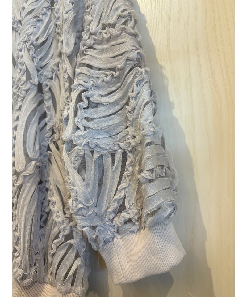 美品　BLUE FRONCE 前後異素材　ピンクトップス BLUE FRONCE』チュール使い七分袖トップス | petitluxe
