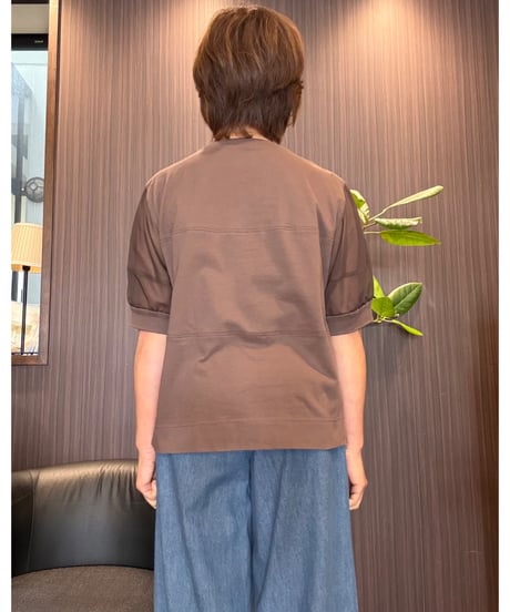 袖シアーコットンTシャツ