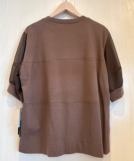 袖シアーコットンTシャツ