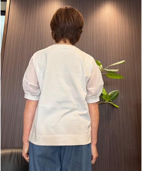 袖シアーコットンTシャツ