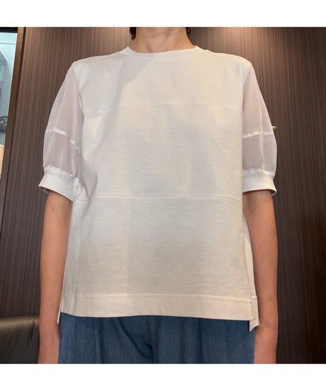 袖シアーコットンTシャツ
