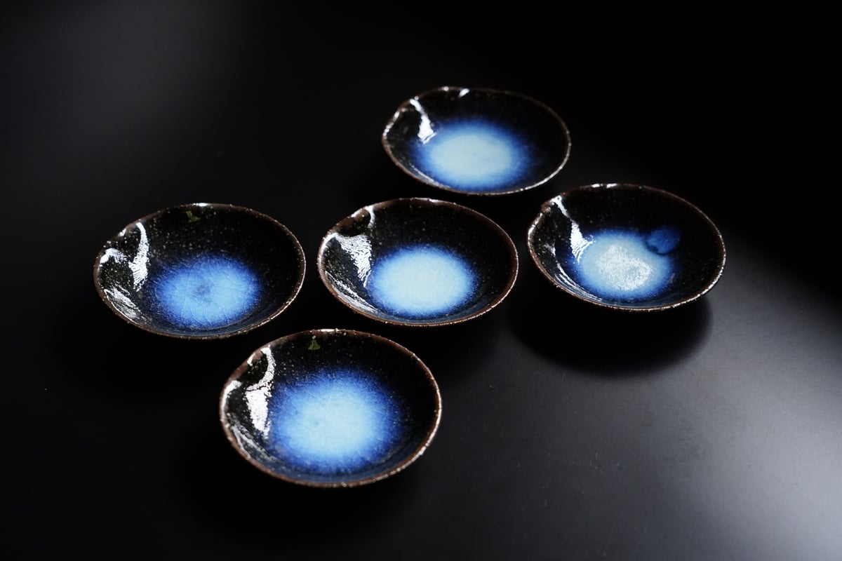 和食器　萩焼　大華山鳥雲　納富鳥雲造　萩小皿　5客　共箱　N 7561 和食器 萩焼 大華山鳥雲 納富鳥雲造 萩小皿 5客 共