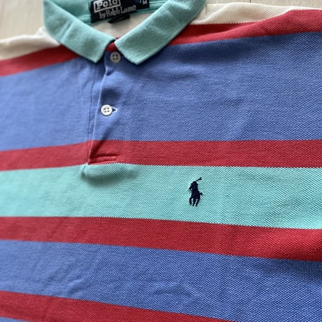【古着】Polo Ralph Lauren Border Polo Shirt (Made in USA)