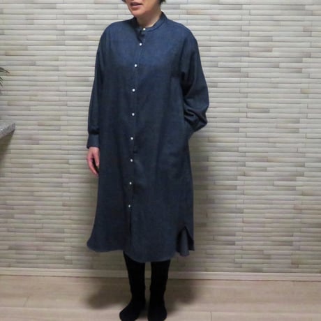 和心衣（ワゴロモ）ｘカゲヤマ（播州織）ヤクウールとオーガニックコットンのロングシャツワンピース