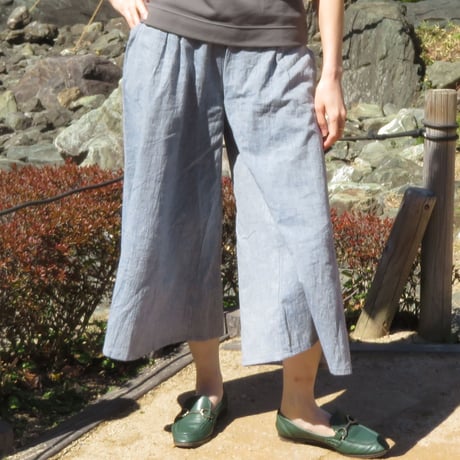 ワゴロモｘカゲヤマ（播州織）　和晒し仕上げのワイドパンツ