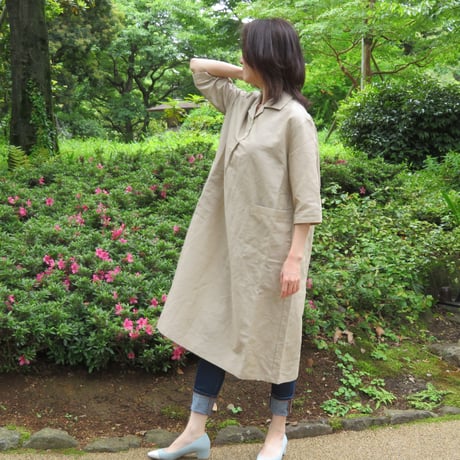 和心衣（ワゴロモ）岡山児島ショーワのコットンリネン（綿麻）ダンガリーワンピース