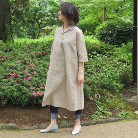 和心衣（ワゴロモ）岡山児島ショーワのコットンリネン（綿麻）ダンガリーワンピース