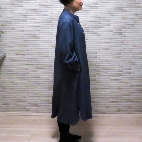 和心衣（ワゴロモ）ｘカゲヤマ（播州織）ヤクウールとオーガニックコットンのロングシャツワンピース
