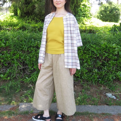 ワゴロモｘカゲヤマ（播州織）　和晒し仕上げの半袖ブラウス