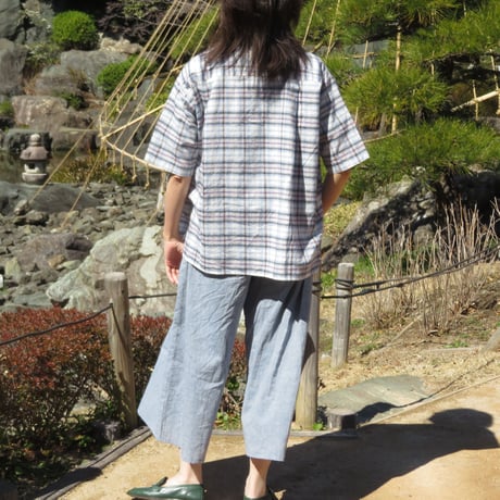 ワゴロモｘカゲヤマ（播州織）　和晒し仕上げの半袖ブラウス