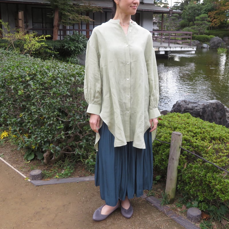 和心衣（ワゴロモ） のこり染 サクラとヨモギで染めたロングシャツ