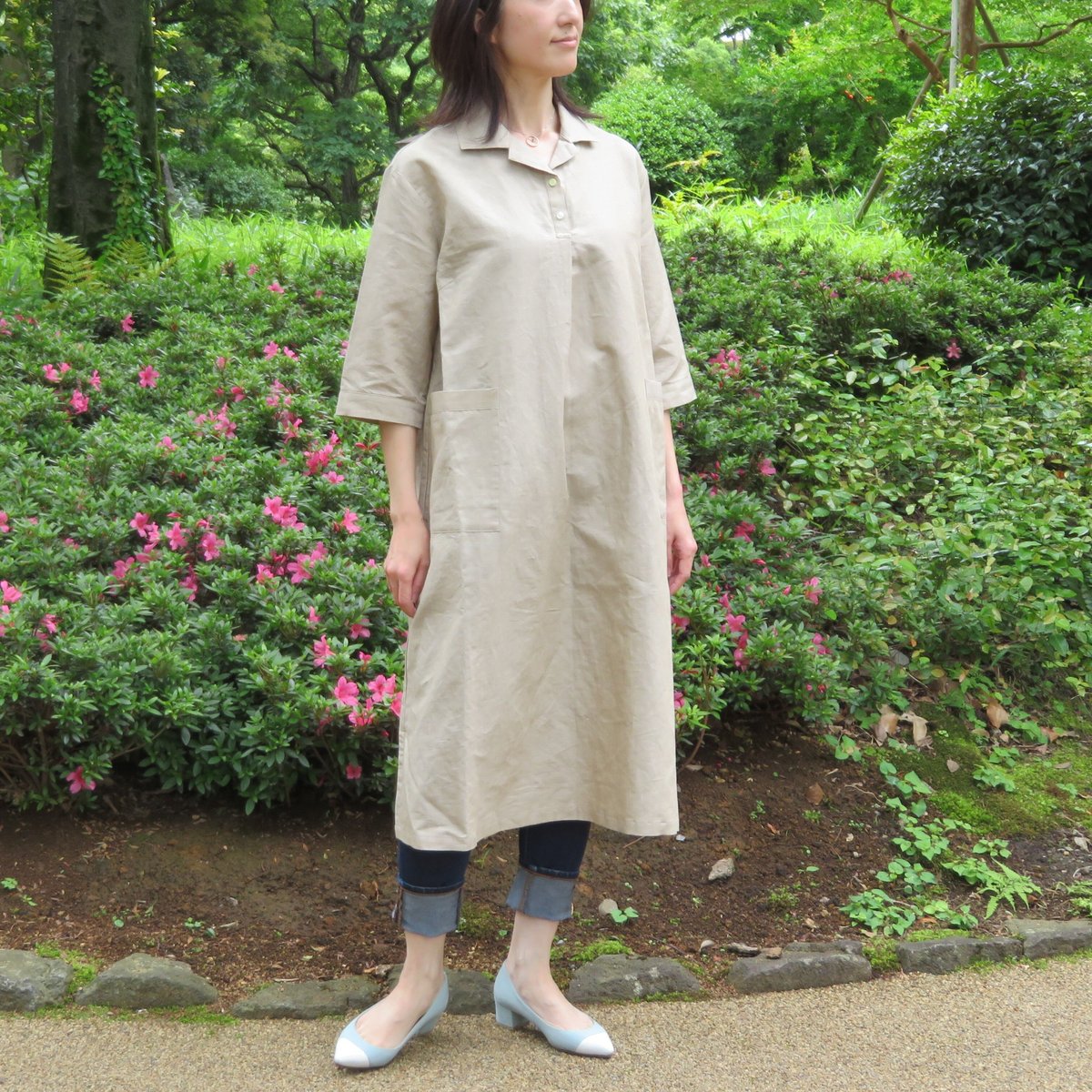 かぐらや 岡山 児島 リネン 麻100% ワンピース L天然素材 かぐらや 岡山 児島 リネン 麻100% フレアワンピース L 天然素材