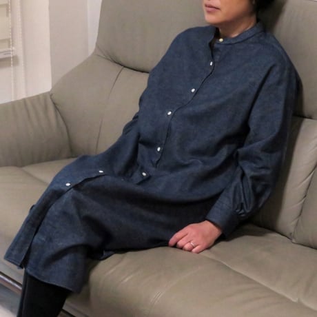 和心衣（ワゴロモ）ｘカゲヤマ（播州織）ヤクウールとオーガニックコットンのロングシャツワンピース