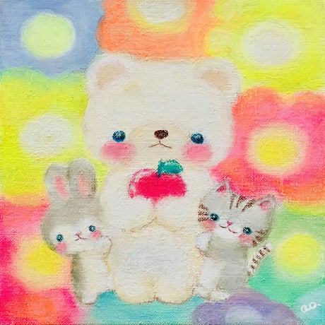 原画　白くま七色花 / white bear's rainbow flower