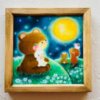 原画　くまさんとお月見/moon viewing with bear