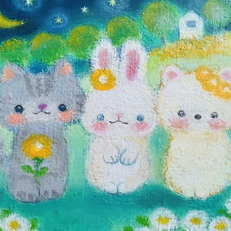 原画　草原の三匹 / three in the grassland