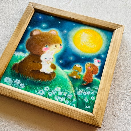 原画　くまさんとお月見/moon viewing with bear