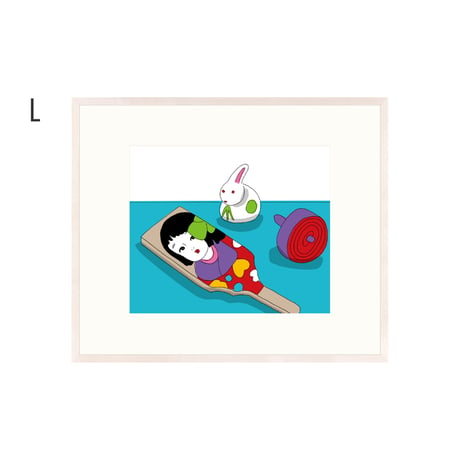 【安西水丸】ジクレー版画「羽子板と独楽」