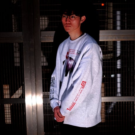 【serial experiments lain × messa store】Blood Trail ビックシルエットスウェットシャツ-ASH-