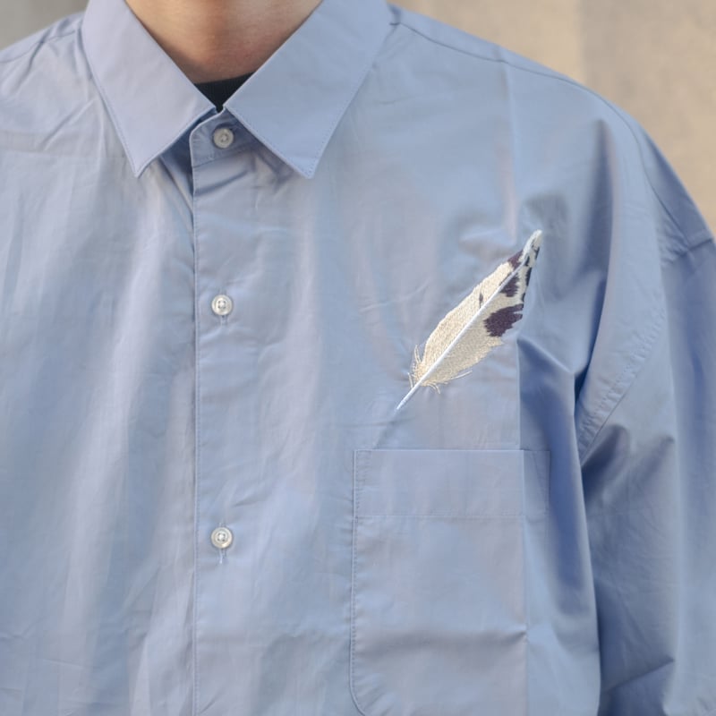 長袖シャツ メンズ 水墨画調プリント ルーズフィット 灰羽連盟 × messa store】灰羽刺繍ルーズフィットシャツ-SAXE