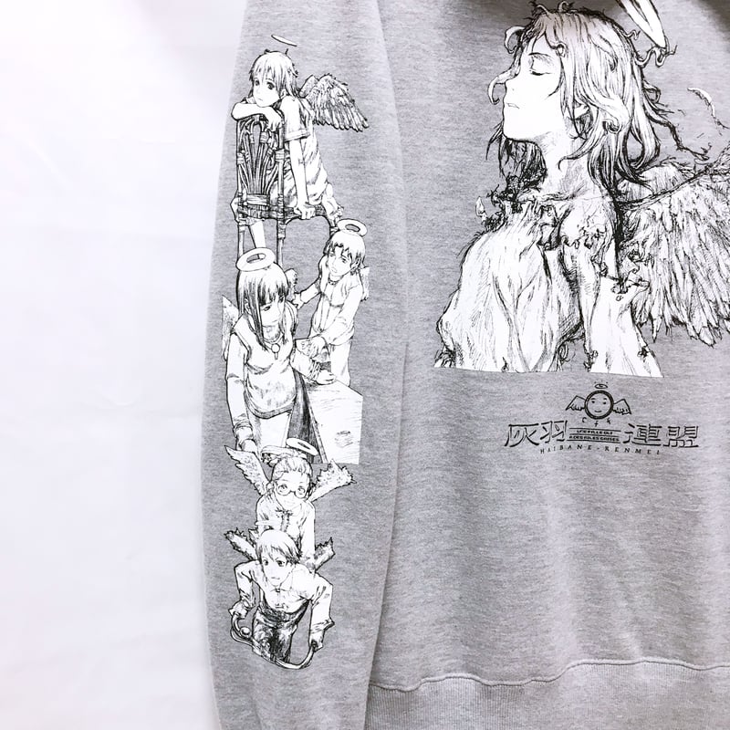 作家さん　リネン　白　萌え袖パーカープルオーバー（青みみ）　ハンドメイド 作家さん リネン 白 萌え袖パーカープルオーバー（青みみ