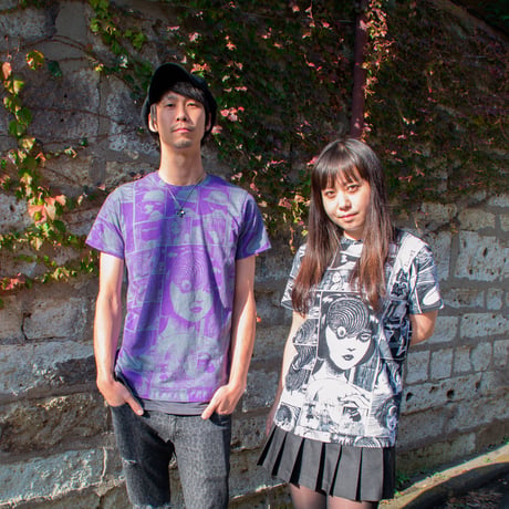 あざみ総柄Tシャツ-PURPLE×GRAY
