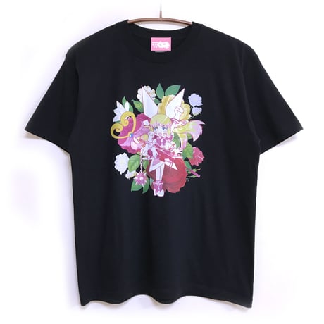 【せいぜいがんばれ！魔法少女くるみ × messa store】プリマピンク フラワーTシャツ-BLACK-