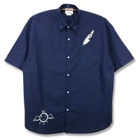 【灰羽連盟 × messa store】灰羽刺繍ルーズフィットシャツ-NAVY-