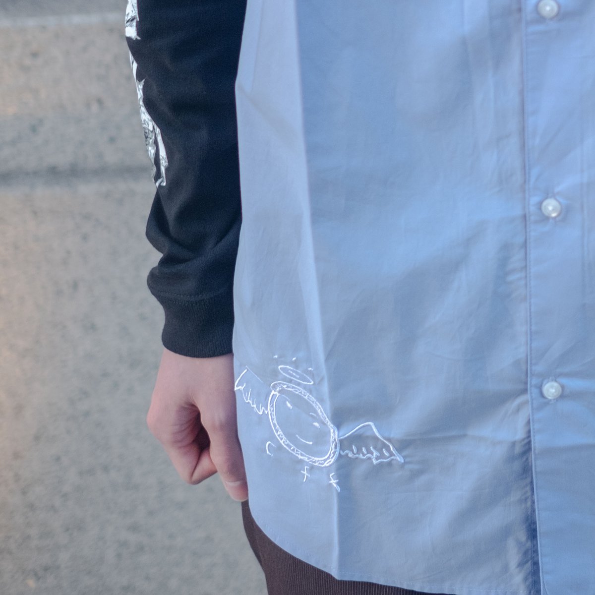 灰羽連盟 × messa store　ラッカ刺繍シルキーオープンカラーシャツ 灰羽連盟 × messa store】ラッカ刺繍シルキーオープンカラー