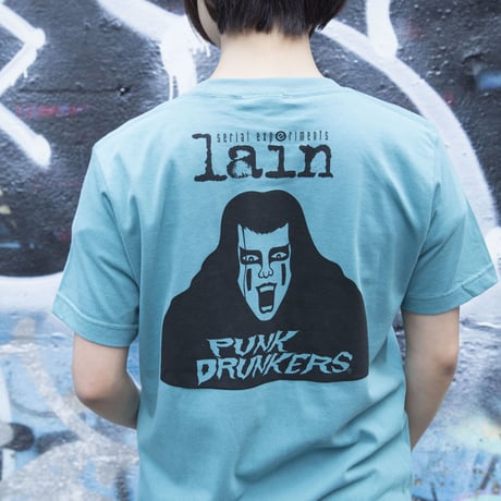 【serial experiments lain × PUNK DRUNKERS】lain Tシャツ-SAGE BLUE-