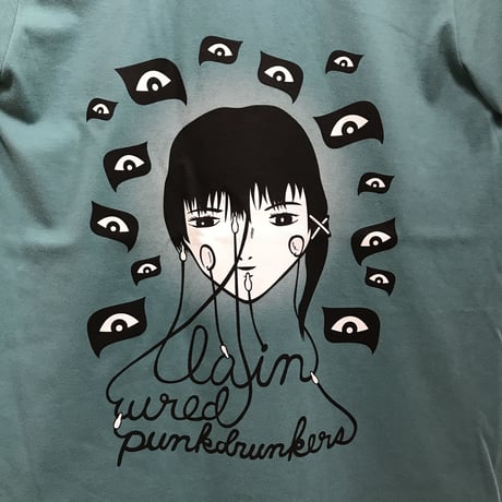 【serial experiments lain × PUNK DRUNKERS】lain Tシャツ-SAGE BLUE-