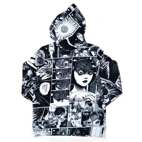 あざみ総柄パーカー-WHITE×BLACK-