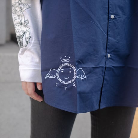 【灰羽連盟 × messa】灰羽刺繍ルーズフィットシャツ-NAVY-