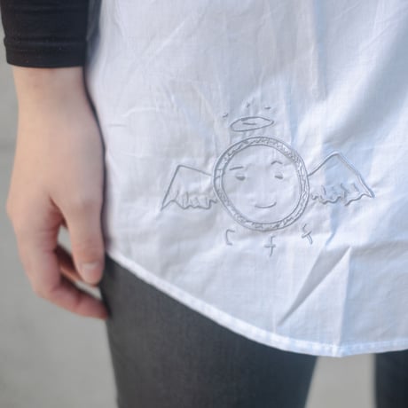 【灰羽連盟 × messa】灰羽刺繍ルーズフィットシャツ-WHITE-
