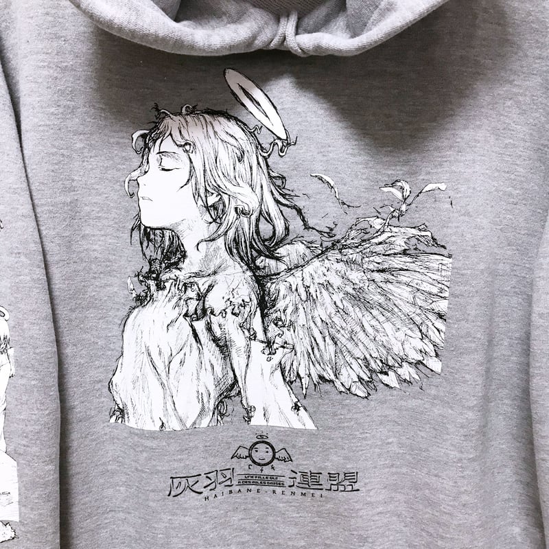 作家さん　リネン　白　萌え袖パーカープルオーバー（青みみ）　ハンドメイド 作家さん リネン 白 萌え袖パーカープルオーバー（青みみ