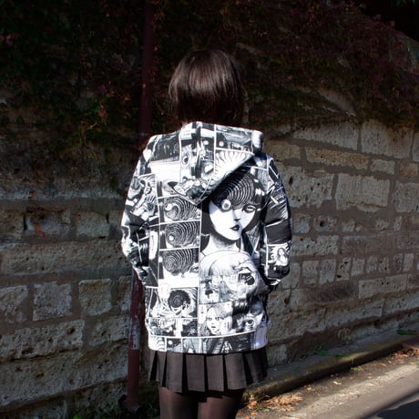 あざみ総柄パーカー-WHITE×BLACK-