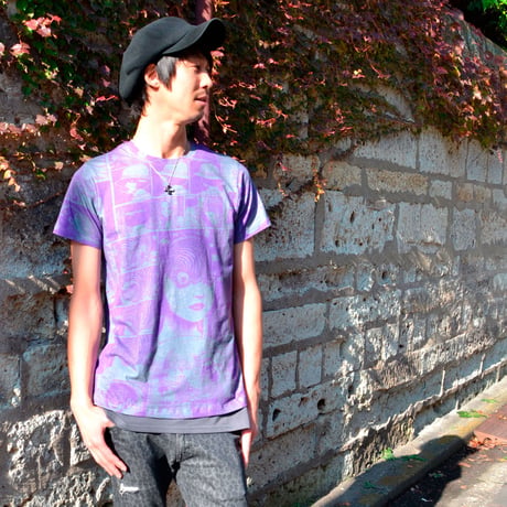 あざみ総柄Tシャツ-PURPLE×GRAY