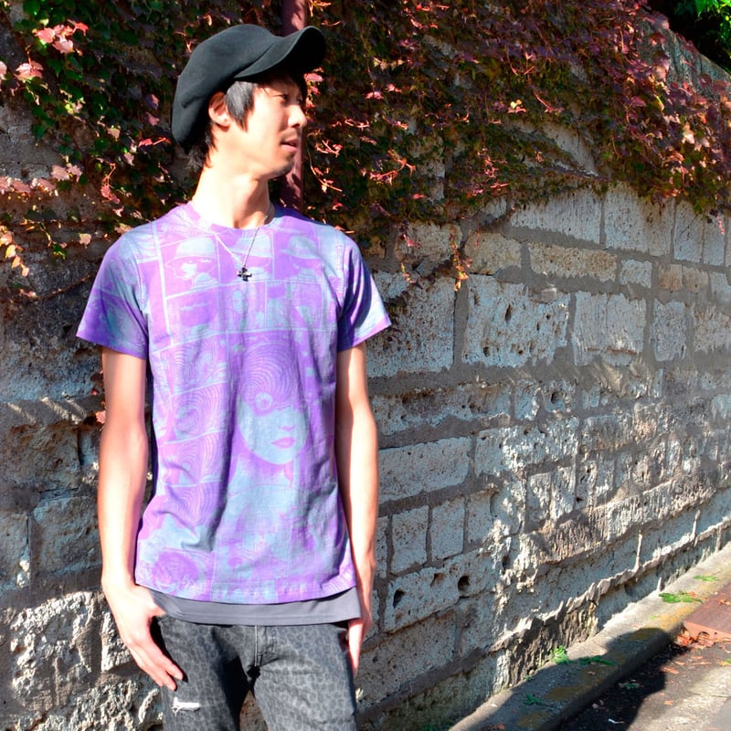 あざみ総柄Tシャツ-PURPLE×GRAY | messa store あざみ総柄Tシャツ-PURPLE×GRAY | messa store