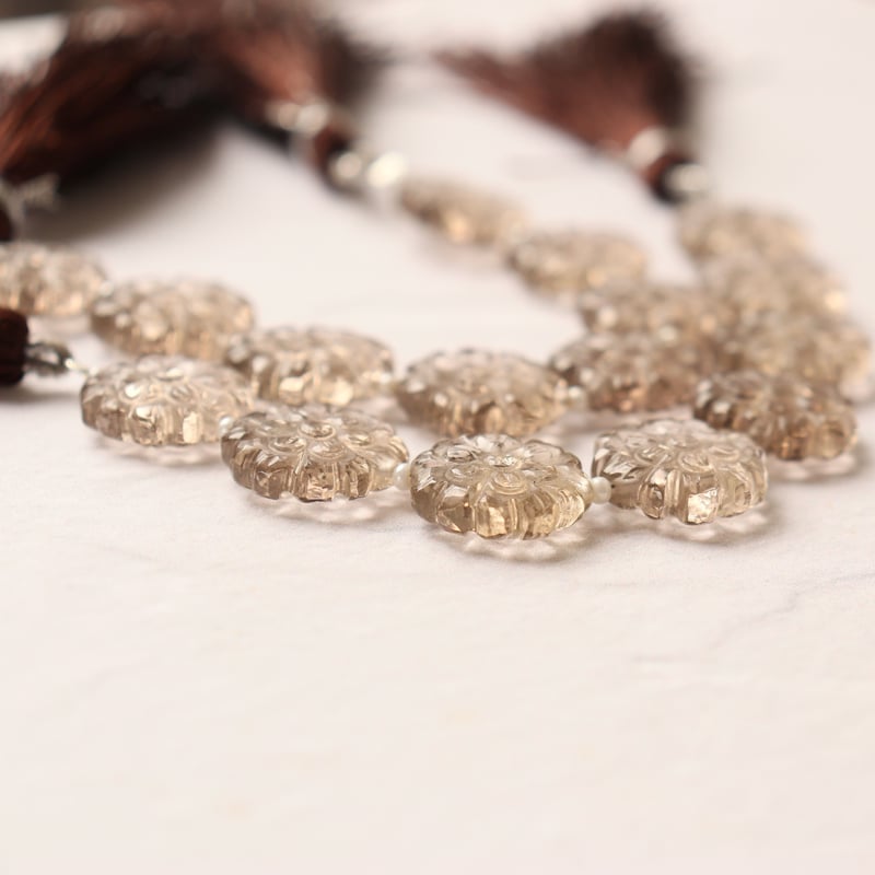 B-1002 スモーキークォーツ たんぽぽカービング半連 | EREN gemstones