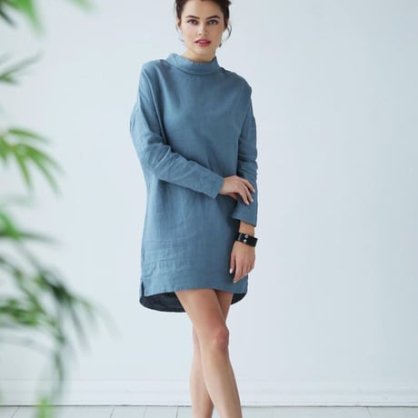 Blue-grey linen dress