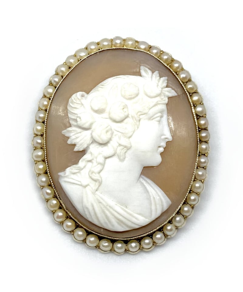Shell cameo natural pearl brooch & pendant | AN