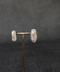 クラシックピアス(レクタングル)〜淡水パール・ピンクオレンジ