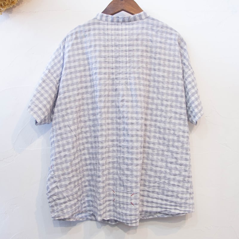 快晴堂（かいせいどう）51S-46 ゆらぎギンガムチェック 半袖スタンド背