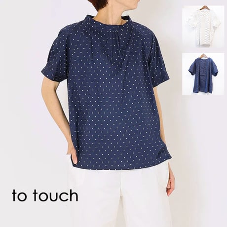 TO TOUCH（トゥータッチ）TO26T-10 ミニドットフレンチブラウス　ラグラン半袖プルオーバー