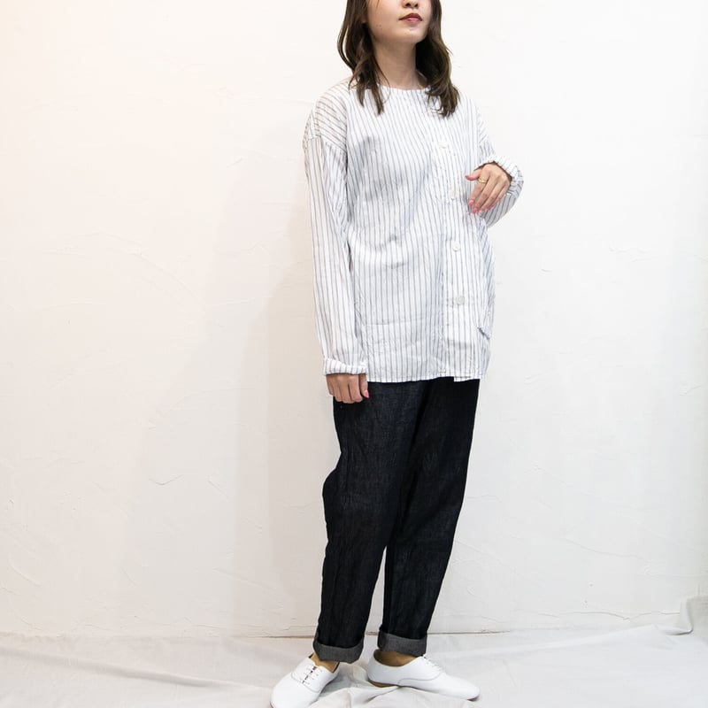 (g)グラム ストライプBIGポケットオーバーシャツ バンドカラー g)グラム ストライプBIGポケットオーバーシャツ バンドカラー