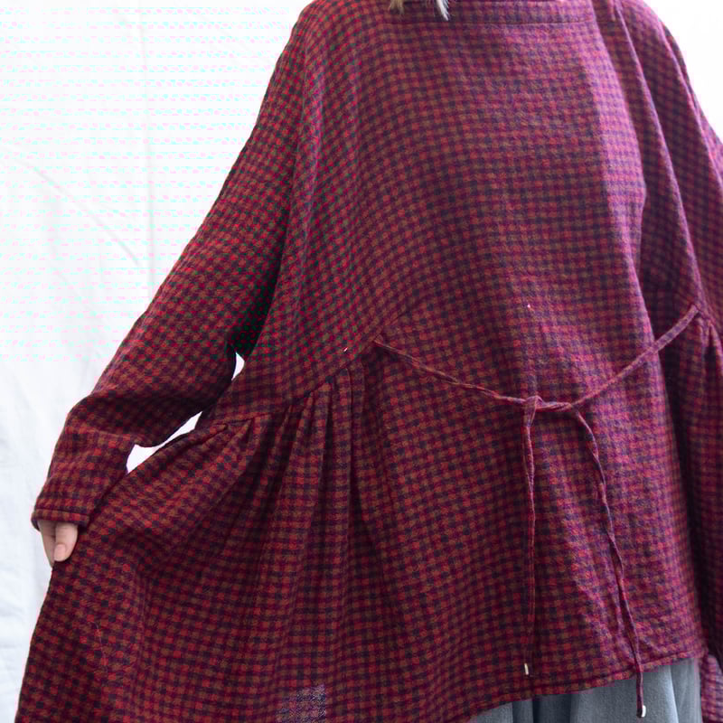 g)グラム g_656 ウールガーゼチェックギャザーリボンブラウス | casual